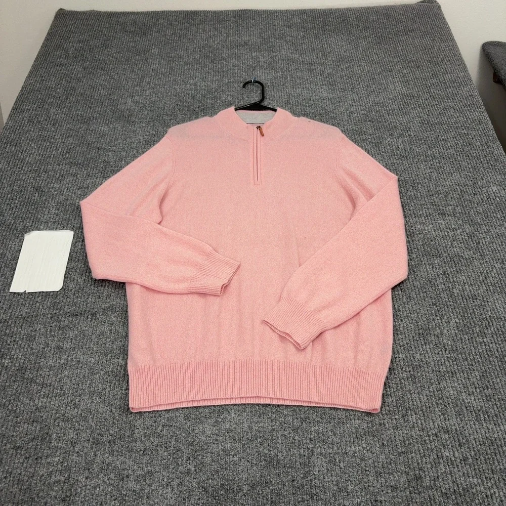 Peter Millar Sweater Men L Pink Cashmere Quarter Zip Mock Neck Preppy Minimalist